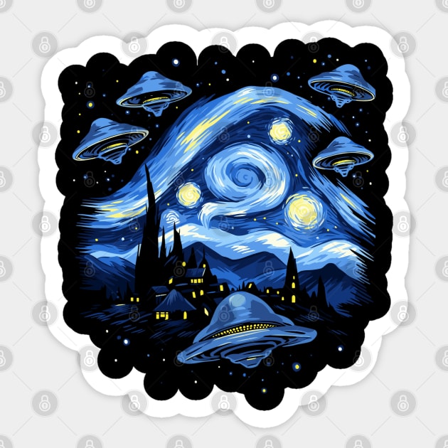 Starry Night UFO Alien Gifts Men Women Kids Funny Alien Sticker by KsuAnn